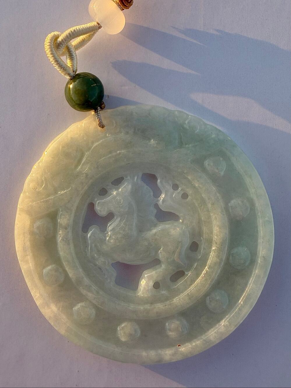 Certified Type A Jadeite Horse Medallion Pendant Natural Burmese Jade Necklace